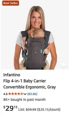 Infantino Flip 4-in-1 Baby Carrier Convertible Ergonomic Amazon Best Seller listing card