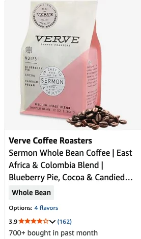 Verve Coffee Roasters Sermon whole bean coffee Amazon listing card